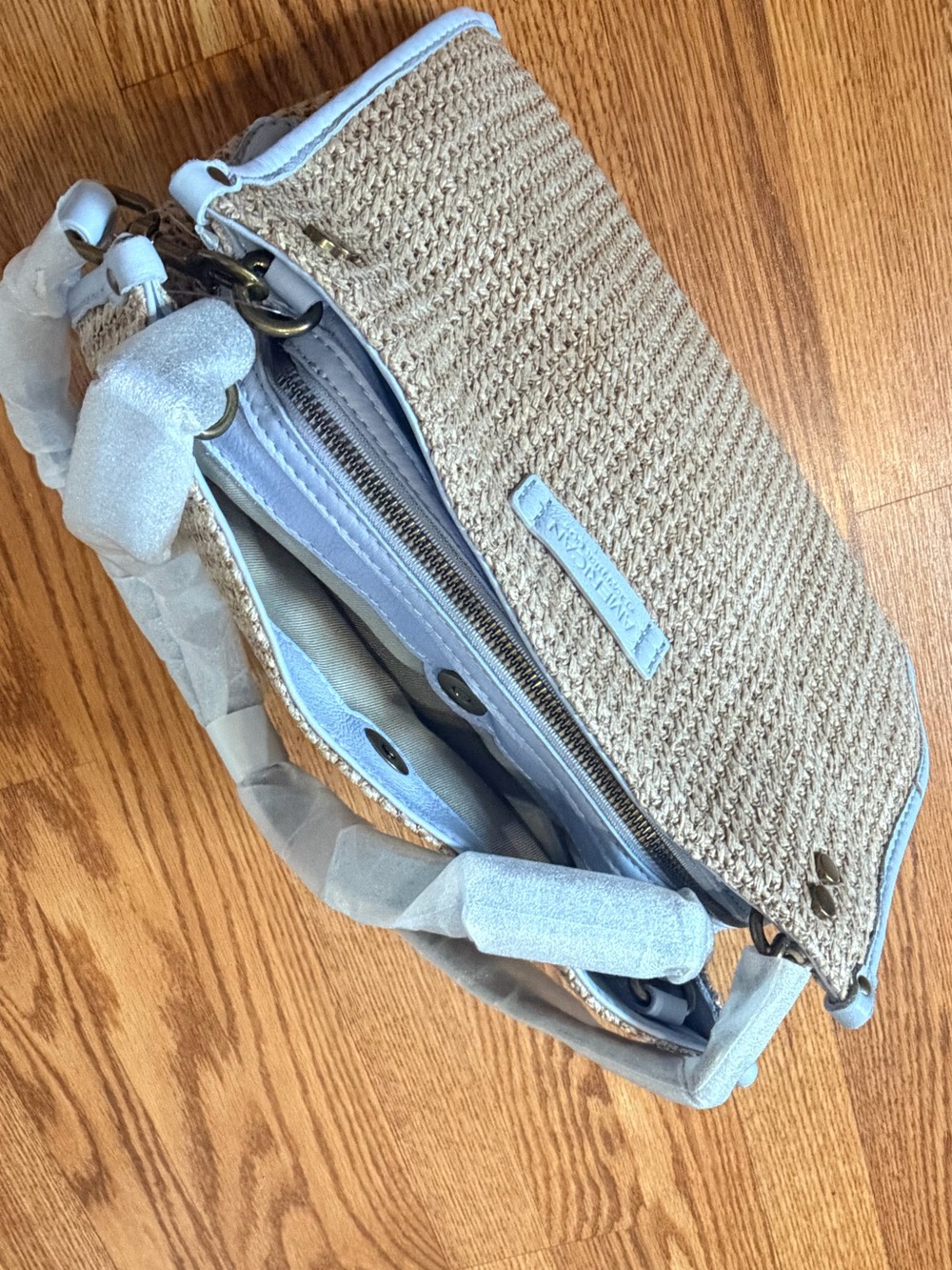 American Leather Co Triple Entry Raffia Satchel - Sea Breeze NWT - Picture 7 of 9